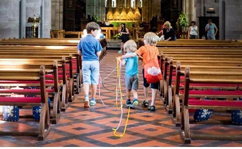 young workshop participants create a measuring labyrinth