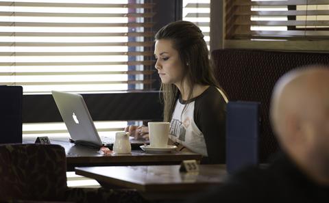 Student using a laptop