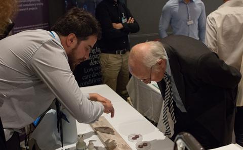 Lord Selbourne learns how different roughnes in hospital surfaces affects how many microbes they harbour