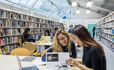 students in the library