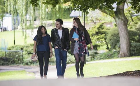 Students walking across campus