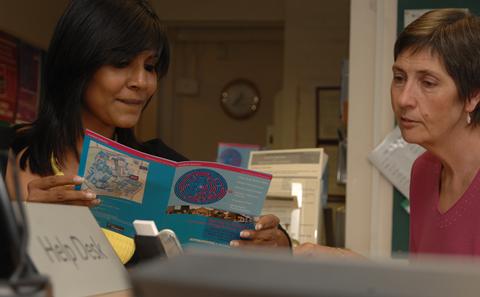 Student talking to an advisor