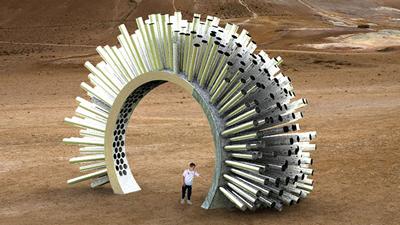 Mockup of the pavilion with boy