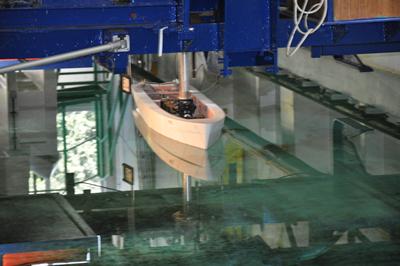 Towing tank testing of the scale model ship