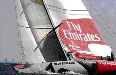 The Americas Cup boat 'Fly Emirates' sailing