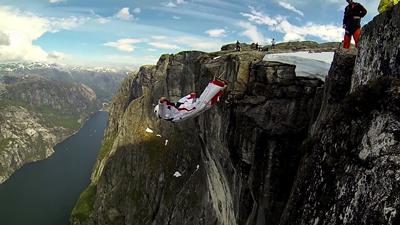 Fig 8 Dr. Angelo Grubisic during wingsuit BASE jump training 