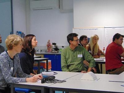 Group listening to elevator pitches
