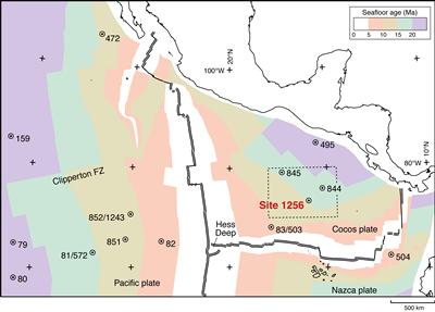Location of Site 1256 with the age of basement indicated by isochrons (After Teagle et al., 2011 IODP Prel, Rpt., 335)