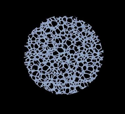 CT scan of a cross-sectional cut of RVC sample grade 45 ppi. Diameter 5 mm. The active surface area of the material has been determined by CT.