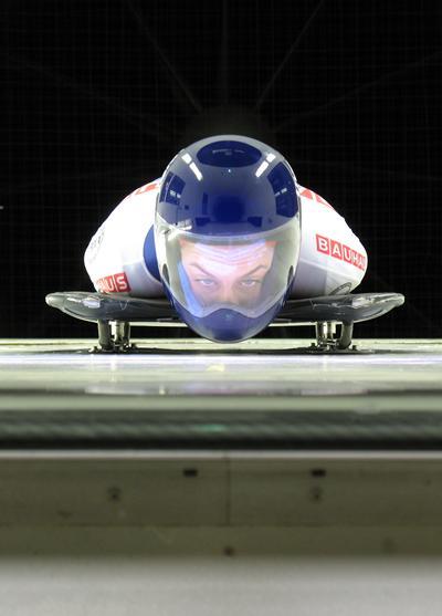 Amy Williams testing her sled ‘Arthur’