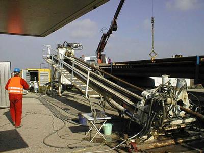 installed with directional drilling techniques