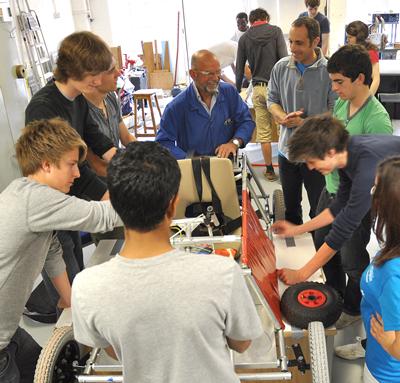 Participants building their Greenpower electric car