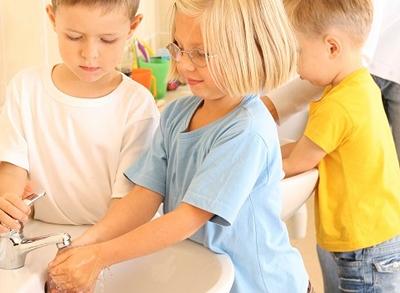 Children washing hands