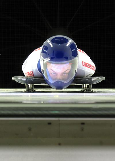 Amy Williams testing her sled 'Arthur'