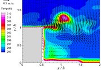 of the flow behind a building in an urban canopy.