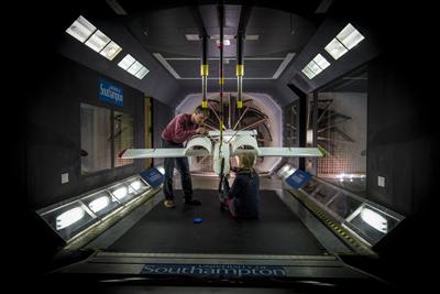 Students testing a UAV in the RJ Mitchell Wind Tunnel