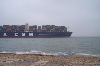 CMA CGM Marco Polo leaving the Solent, UK