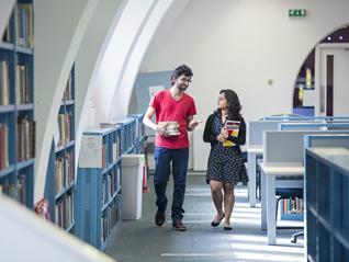 Students outside the library