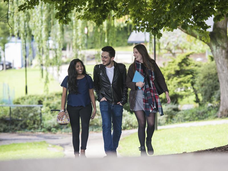Students walking across campus