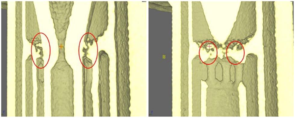 Visual inspection of the CT volume on the heat exchanger, highlighting a manufacturing problem