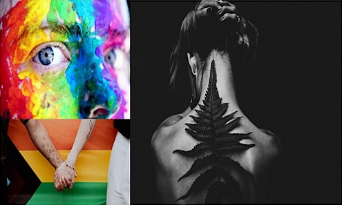 Collage with coloured head and body