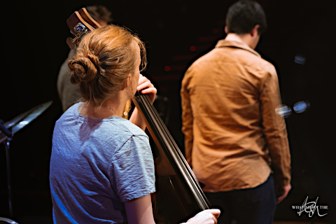 Rear view of musicians.