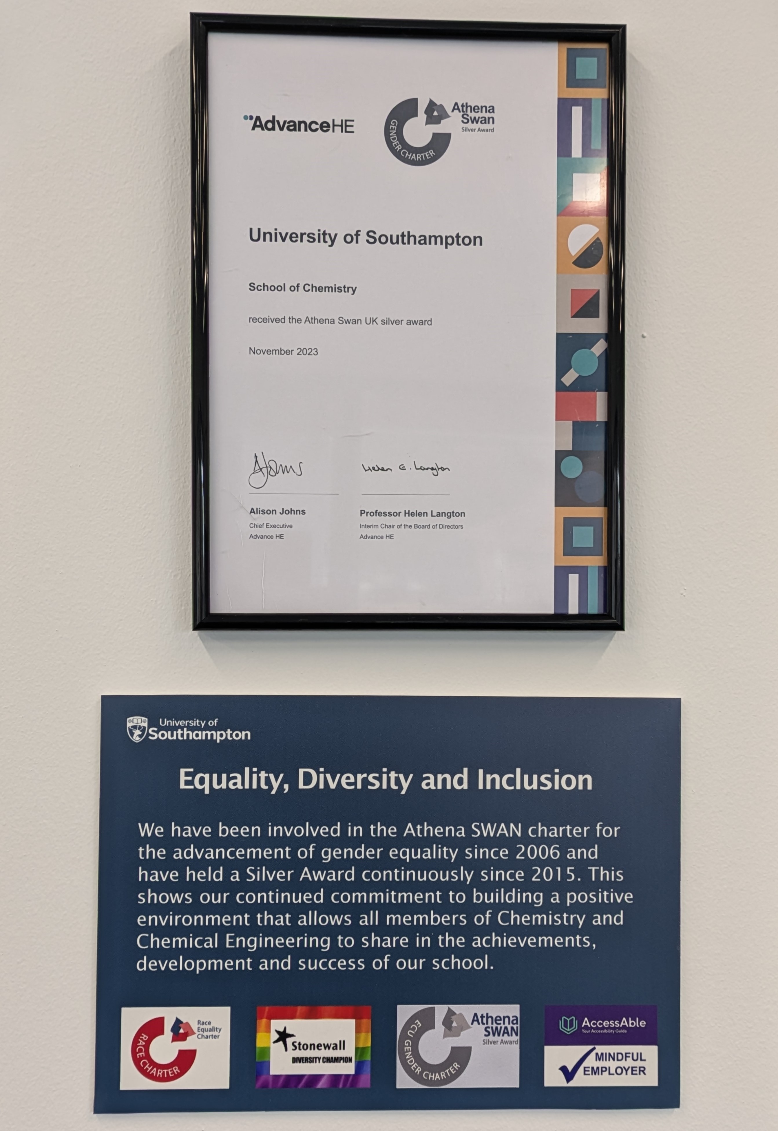 Chemistry Athena SWAN Silver certificate - November 2023