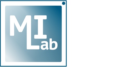 Logo of MI Lab featuring the letters ‘MI’ in large white font and ‘Lab’ in smaller white font, arranged inside a gradient blue square with rounded corners and a thin blue border.