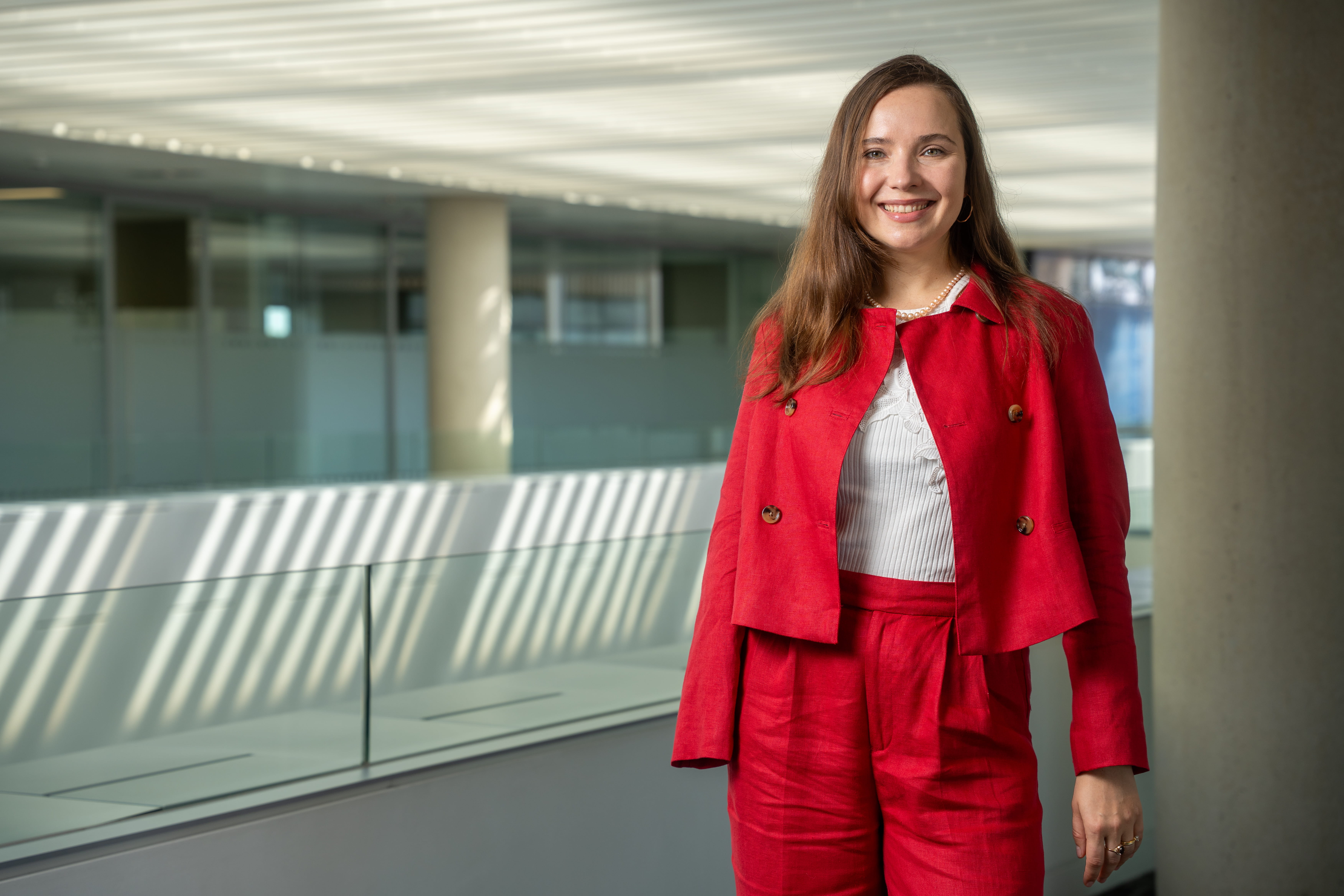 Portrait of Dr Larisa Yarovaya standing in the University of Southampton Business School.
