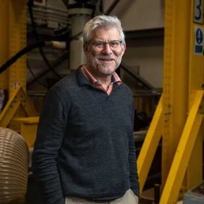 Portrait of Professor David Richards in the geotechnical engineering laboratory.