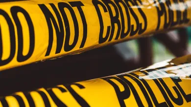 two lines of do not cross police tape