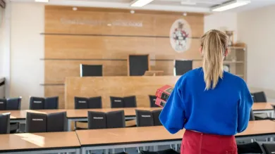 A student in the mooting room at Southampton Law School