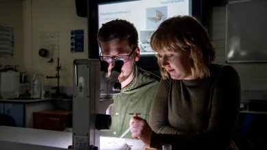 image of students using microscopes