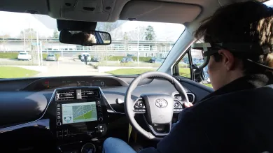 Student behind the wheel of an instrumented vehicle