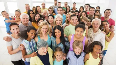 A large group of people of different ages