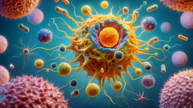 Coloured microscope image of virus
