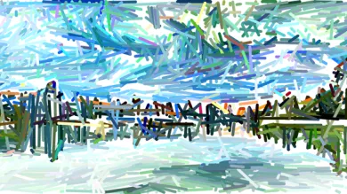 Sketch of city landscape based on a photograph of Vancouver's skyline