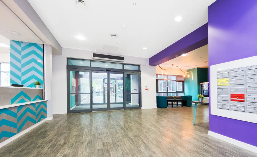 Reception hall and mail boxes of Southampton Orion Point accommodation