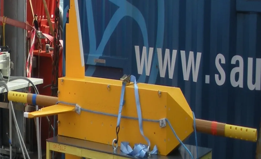 The DASI deep-towed electromagnetic transmitter system being deployed at sea 