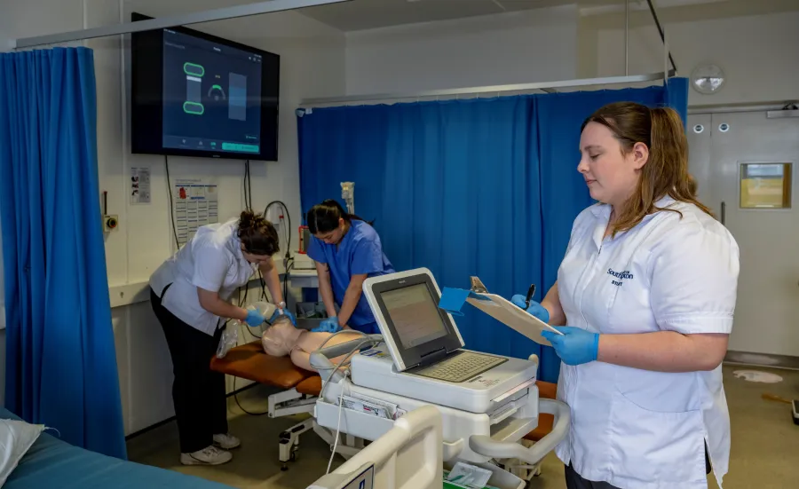 University of Southampton Cardiac Physiology students practising skills in the Cardiac Physiologist skills lab