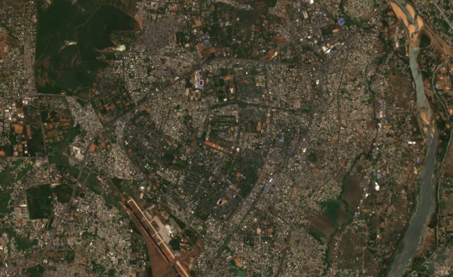 A satellite image of Bhubaneswar, India.