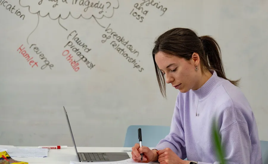Student working infront of whiteboard