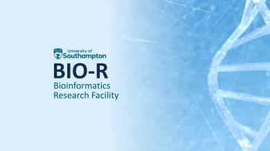 Bioinformatics Research Facility logo with a strand of DNA in the background. The banner image is in various tones of blue with darker text and a lighter background.