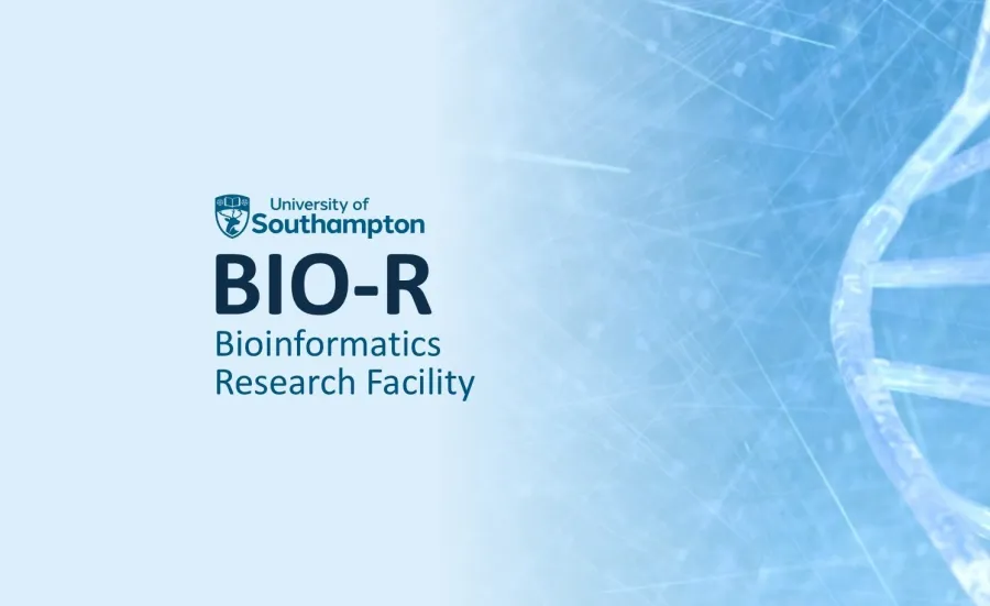 Bioinformatics Research Facility logo with a strand of DNA in the background. The banner image is in various tones of blue with darker text and a lighter background.