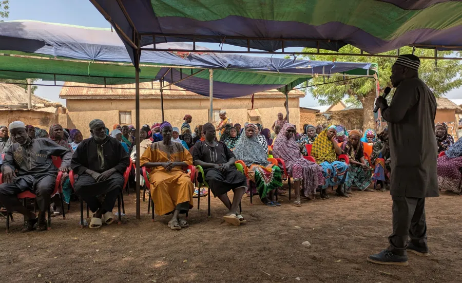 Director of Karaga Health Directorate, Mohammed Abdulai, speaking at a ‘Durbar’ (community engagement workshop) in Pishigu, Karaga, Northern Region