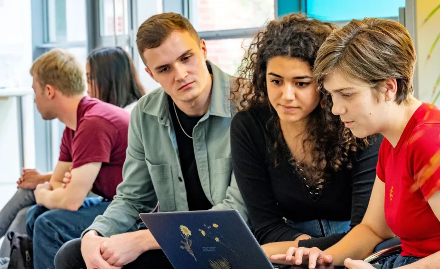 BA Modern Languages (1 Language) and Politics students using a computer