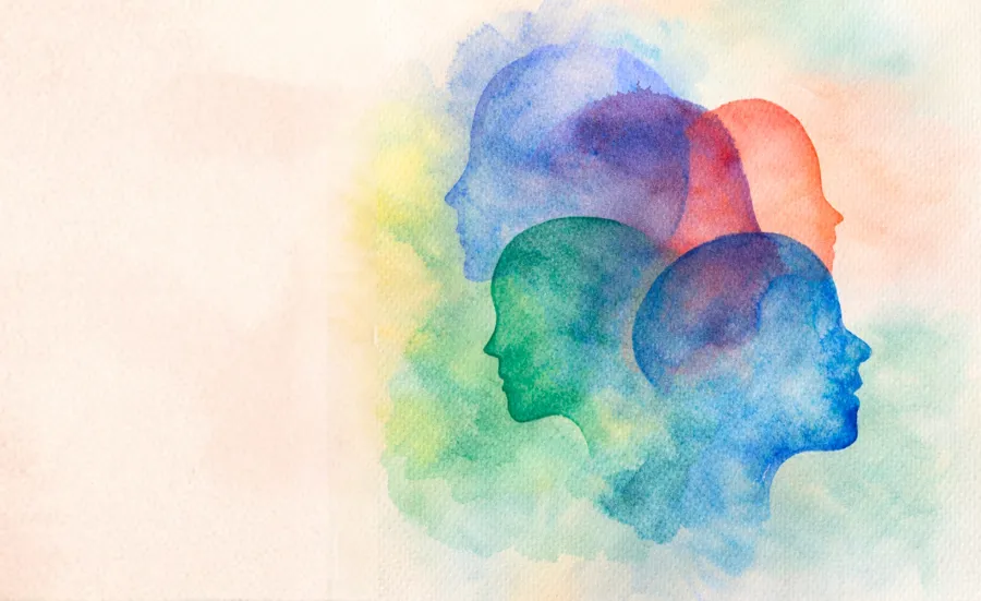 Watercolour silhouettes of overlapping human profiles