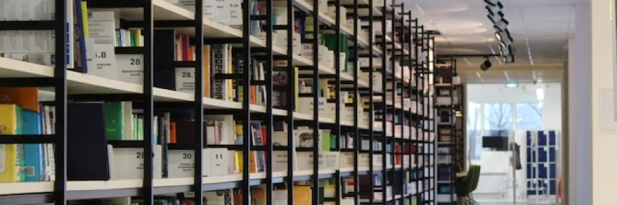 books on library shelves