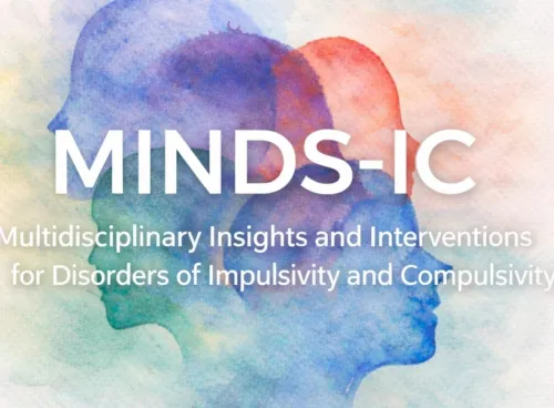 Watercolor silhouettes of overlapping human profiles with the text "MINDS-IC: Multidisciplinary Insights and Interventions for Disorders of Impulsivity and Compulsivity."