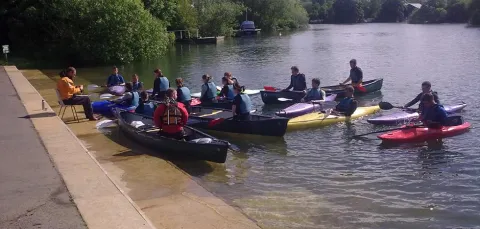 A group of kayakers on the water at Southampton Watersports Centre